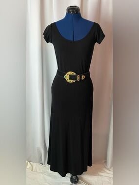 Black Ballet Neck Short Sleeve Travel-Friendly Dress Sz S-M